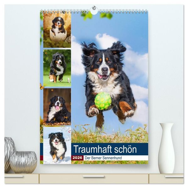 Traumhaft schön - Der Berner Sennenhund (hochwertiger Premium Wandkalender 2026 DIN A2 hoch) Kunstdruck in Hochglanz