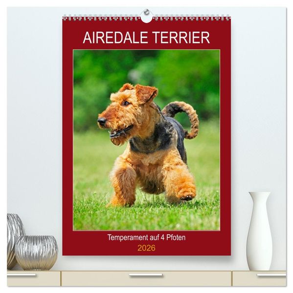 Airedale Terrier - Temperament auf 4 Pfoten (hochwertiger Premium Wandkalender 2026 DIN A2 hoch) Kunstdruck in Hochglanz