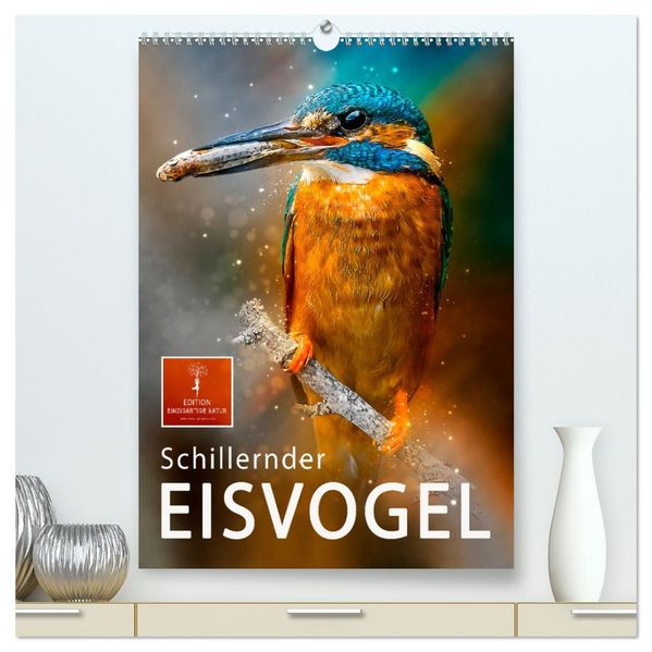 Schillernder Eisvogel (hochwertiger Premium Wandkalender 2026 DIN A2 hoch) Kunstdruck in Hochglanz