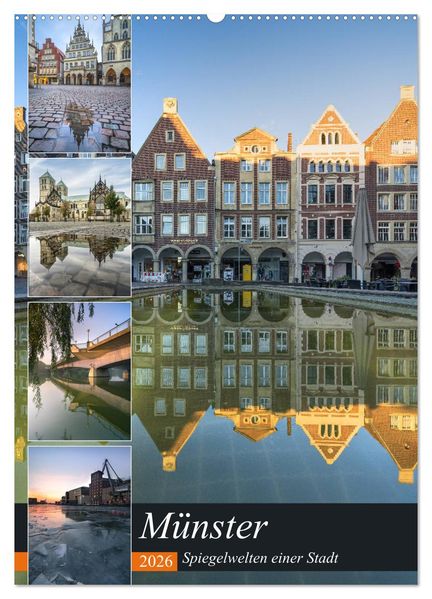 Münster - Spiegelwelten einer Stadt (Wandkalender 2026 DIN A2 hoch) CALVENDO Monatskalender