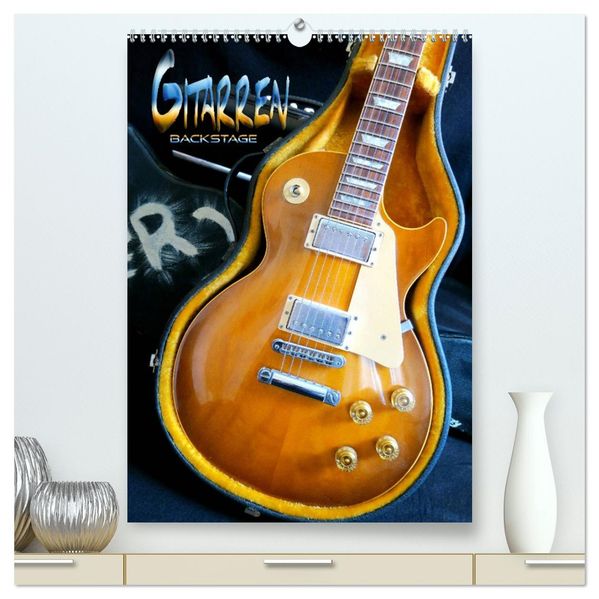 Gitarren backstage (hochwertiger Premium Wandkalender 2026 DIN A2 hoch) Kunstdruck in Hochglanz