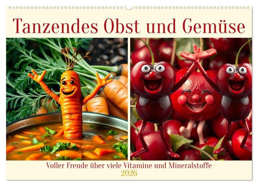 Tanzendes Obst und Gemüse (Wandkalender 2026 DIN A2 quer) CALVENDO Monatskalender