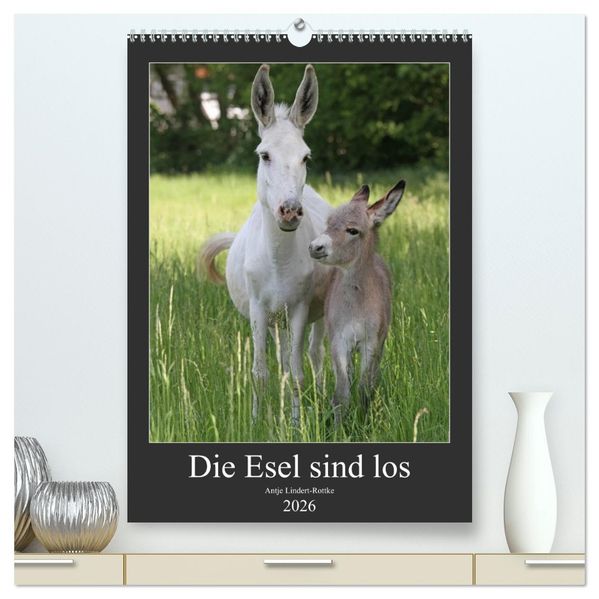 Die Esel sind los (hochwertiger Premium Wandkalender 2026 DIN A2 hoch) Kunstdruck in Hochglanz