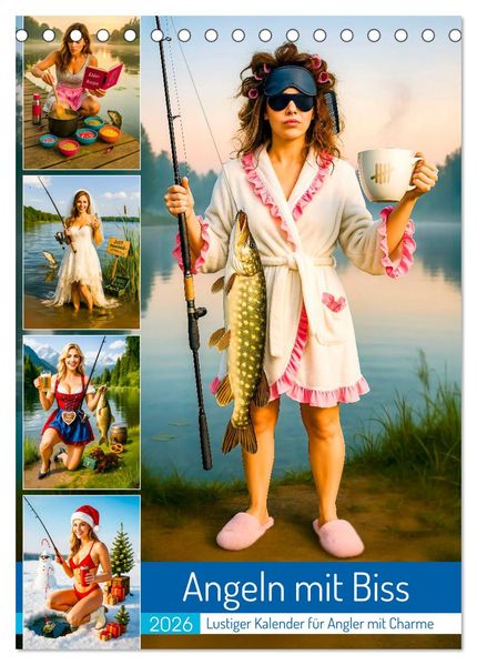 Angeln mit Biss - Lustiger Kalender für Angler mit Charme (Tischkalender 2026 DIN A5 hoch) CALVENDO Monatskalender