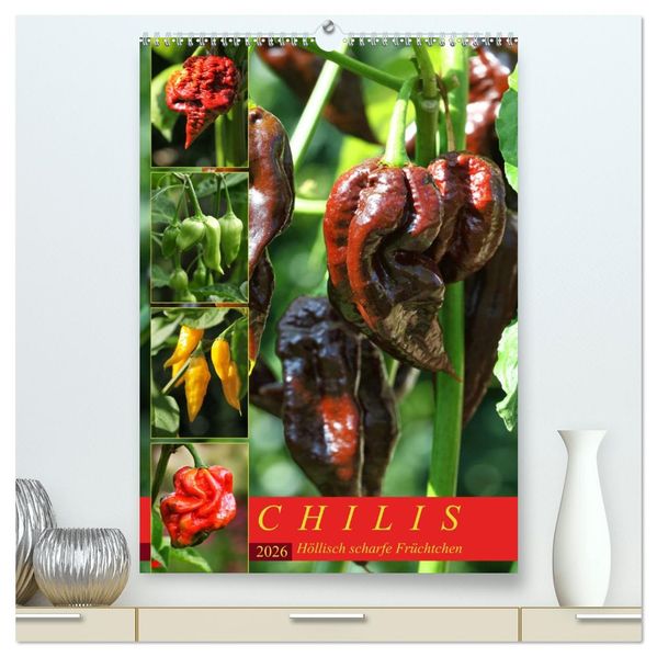 Chilis - Höllisch scharfe Früchtchen (hochwertiger Premium Wandkalender 2026 DIN A2 hoch) Kunstdruck in Hochglanz