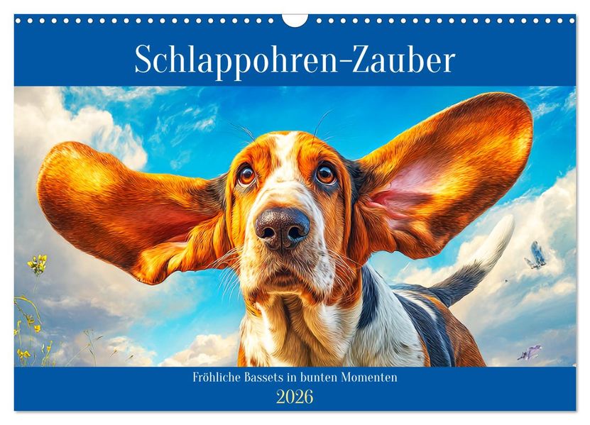 Schlappohren-Zauber. Fröhliche Bassets in bunten Momenten (Wandkalender 2026 DIN A3 quer) CALVENDO Monatskalender