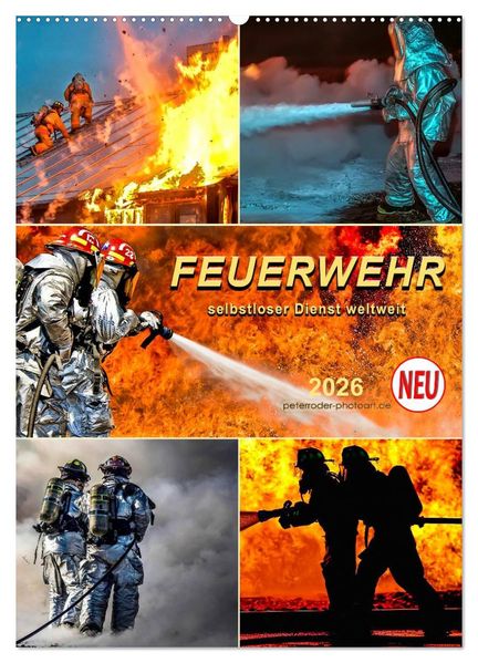 Feuerwehr - selbstloser Dienst weltweit (Wandkalender 2026 DIN A2 hoch) CALVENDO Monatskalender