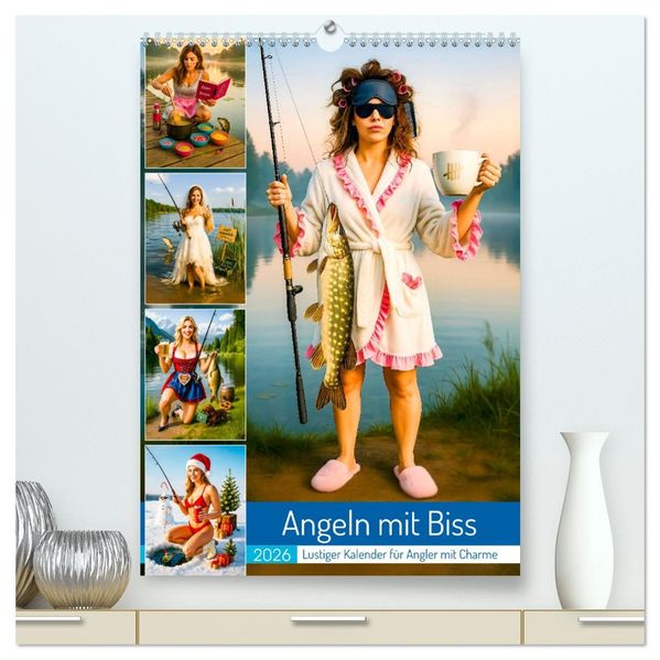 Angeln mit Biss - Lustiger Kalender für Angler mit Charme (hochwertiger Premium Wandkalender 2026 DIN A2 hoch) Kunstdruck in Hochglanz