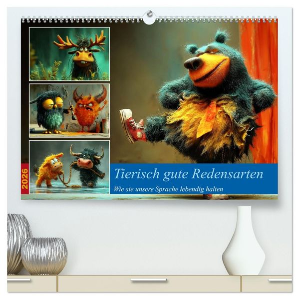 Tierisch gute Redensarten (hochwertiger Premium Wandkalender 2026 DIN A2 quer) Kunstdruck in Hochglanz