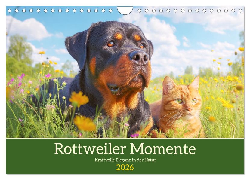 Rottweiler Momente. Kraftvolle Eleganz in der Natur (Wandkalender 2026 DIN A4 quer) CALVENDO Monatskalender