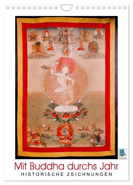 Mit Buddha durchs Jahr: historische Zeichnungen (Wandkalender 2026 DIN A4 hoch) CALVENDO Monatskalender