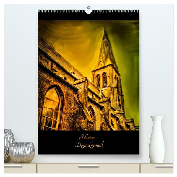 Herten - Digital gemalt (hochwertiger Premium Wandkalender 2026 DIN A2 hoch) Kunstdruck in Hochglanz