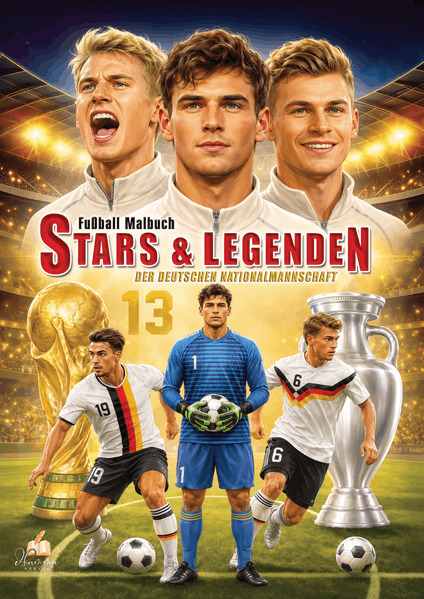 Fußball-Malbuch STARS & LEGENDEN der deutschen Nationalmannschaft ab 6 Jahren mit 50 Motiven zum Ausmalen - ohne Spielersteckbrief