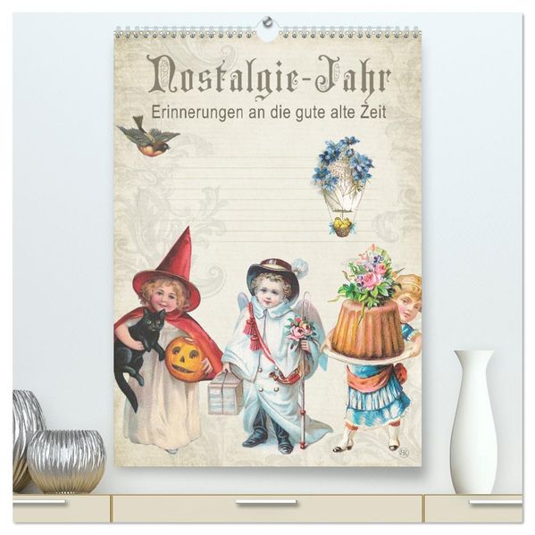 Nostalgie-Jahr Motive aus alten Poesiealben (hochwertiger Premium Wandkalender 2026 DIN A2 hoch) Kunstdruck in Hochglanz