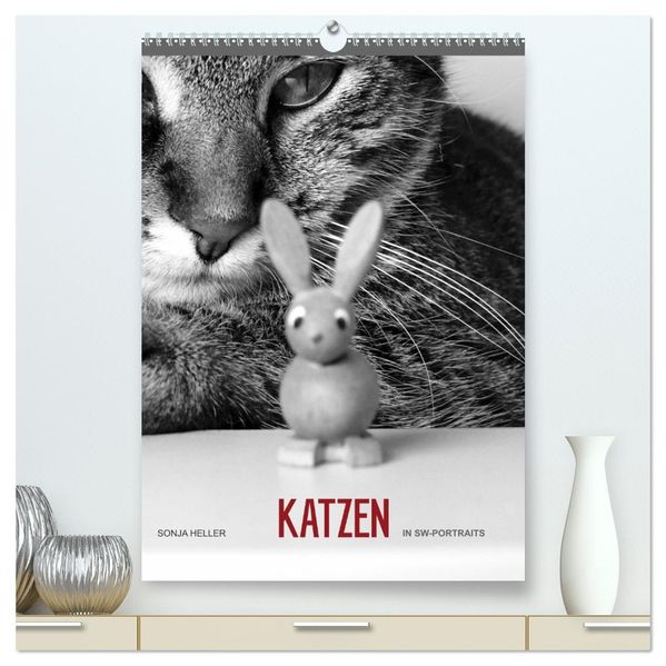 Sonja Heller Katzen in SW-Portraits (hochwertiger Premium Wandkalender 2026 DIN A2 hoch) Kunstdruck in Hochglanz