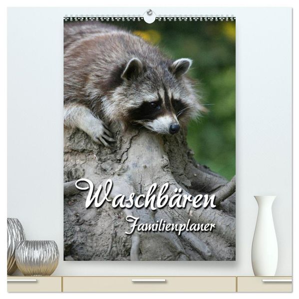 Waschbären Familienplaner (hochwertiger Premium Wandkalender 2026 DIN A2 hoch) Kunstdruck in Hochglanz