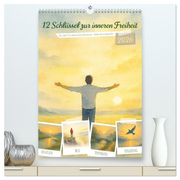 12 Schlüssel zur inneren Freiheit - Ein Jahr für dein inneres Zuhause - liebevoll mutig echt. (hochwertiger Premium Wandkalender 2026 DIN A2 hoch) Kunstdruck in Hochglanz