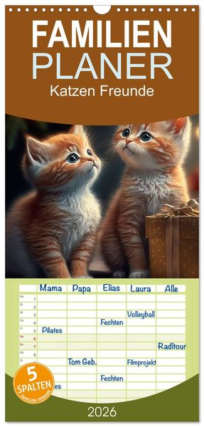 Familienplaner 2026 - Katzen Freunde mit 5 Spalten (Wandkalender 21 x 45 cm) CALVENDO
