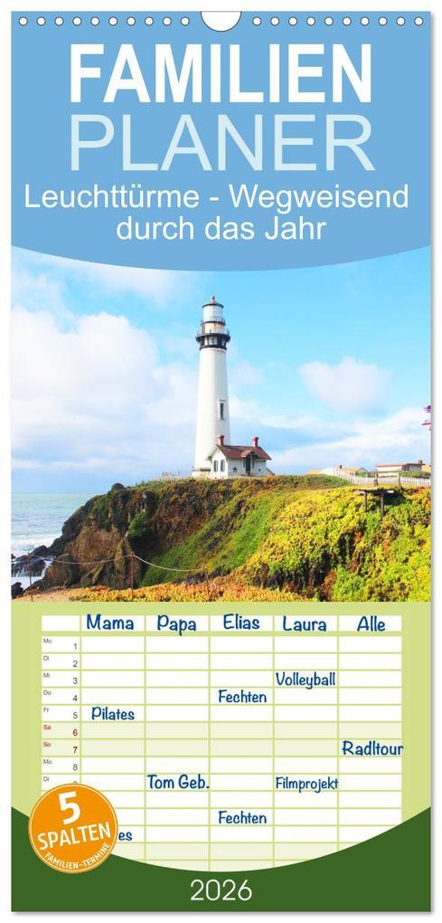 Familienplaner 2026 - Leuchttürme - Wegweisend durch das Jahr mit 5 Spalten (Wandkalender 21 x 45 cm) CALVENDO