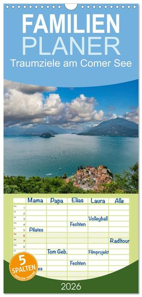 Familienplaner 2026 - Traumziele am Comer See mit 5 Spalten (Wandkalender 21 x 45 cm) CALVENDO