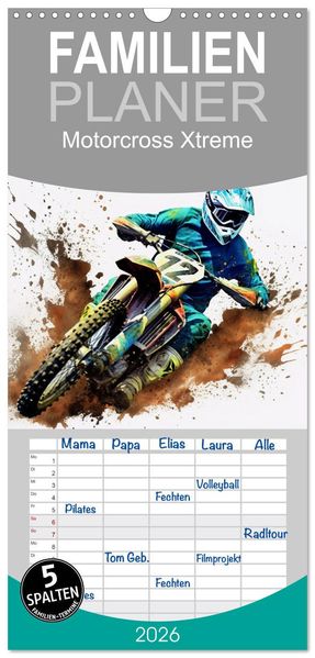 Familienplaner 2026 - Motorcross Xtreme mit 5 Spalten (Wandkalender 21 x 45 cm) CALVENDO