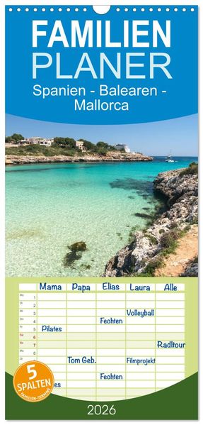 Familienplaner 2026 - Spanien - Balearen - Mallorca mit 5 Spalten (Wandkalender 21 x 45 cm) CALVENDO