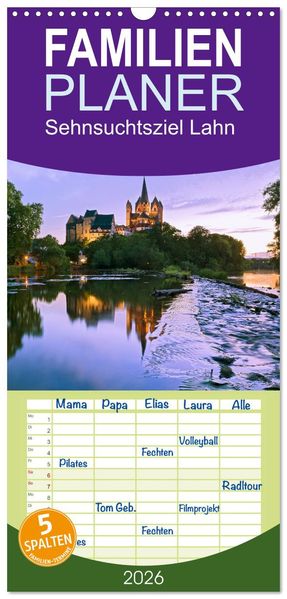 Familienplaner 2026 - Sehnsuchtsziel Lahn mit 5 Spalten (Wandkalender 21 x 45 cm) CALVENDO
