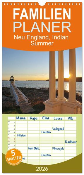 Familienplaner 2026 - Neu England Indian Summer mit 5 Spalten (Wandkalender 21 x 45 cm) CALVENDO