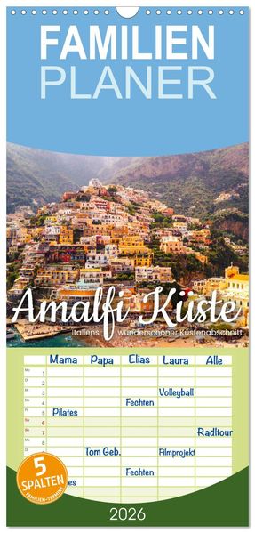 Familienplaner 2026 - Amalfi Küste - Italiens wunderschöner Küstenabschnitt. mit 5 Spalten (Wandkalender 21 x 45 cm) CALVENDO
