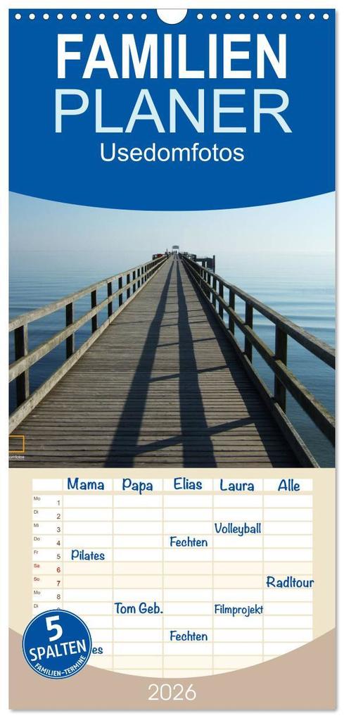 Familienplaner 2026 - Usedomfotos mit 5 Spalten (Wandkalender 21 x 45 cm) CALVENDO