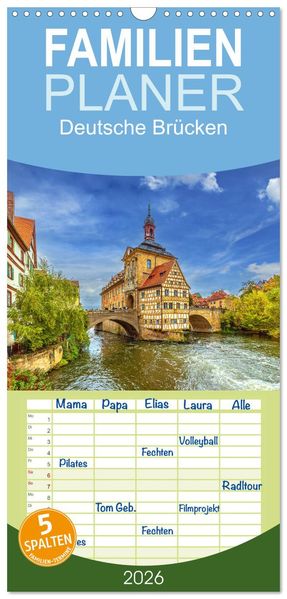 Familienplaner 2026 - Deutsche Brücken mit 5 Spalten (Wandkalender 21 x 45 cm) CALVENDO