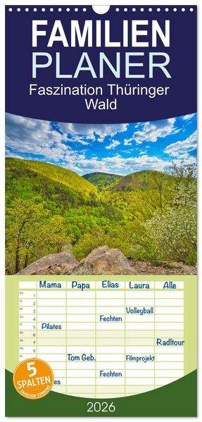 Familienplaner 2026 - Faszination Thüringer Wald mit 5 Spalten (Wandkalender 21 x 45 cm) CALVENDO