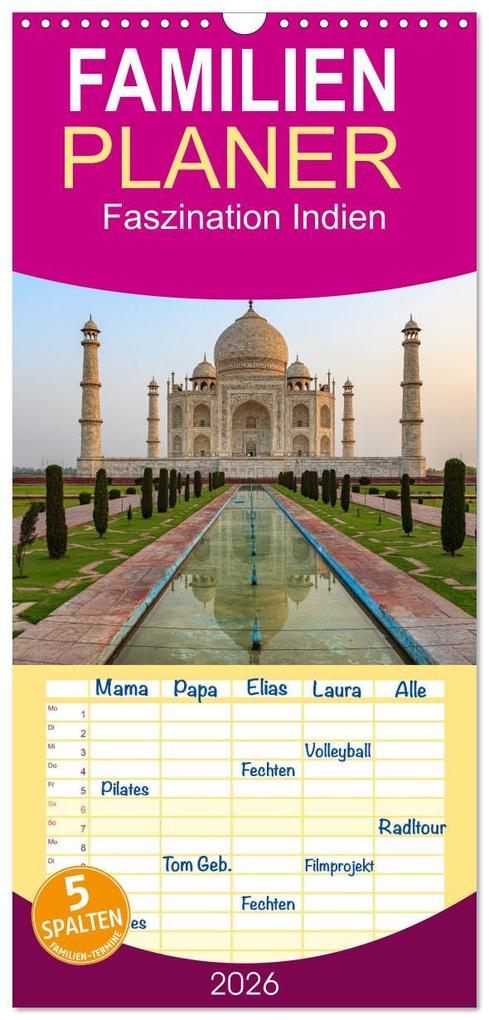 Familienplaner 2026 - Faszination Indien mit 5 Spalten (Wandkalender 21 x 45 cm) CALVENDO