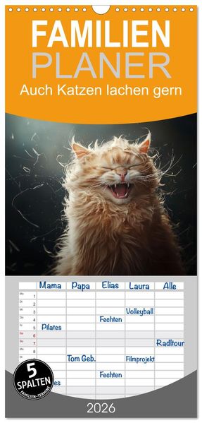 Familienplaner 2026 - Auch Katzen lachen gern mit 5 Spalten (Wandkalender 21 x 45 cm) CALVENDO