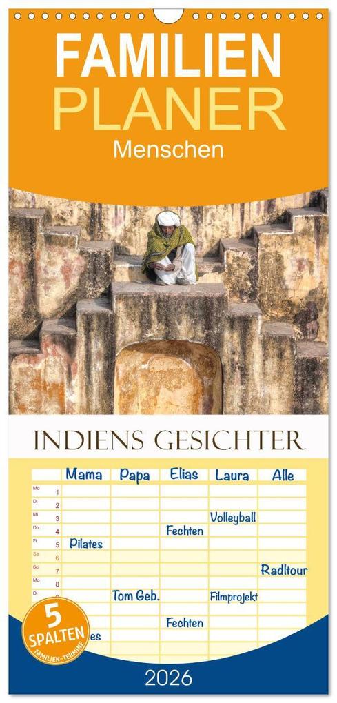Familienplaner 2026 - Indiens Gesichter mit 5 Spalten (Wandkalender 21 x 45 cm) CALVENDO