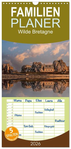 Familienplaner 2026 - Wilde Bretagne mit 5 Spalten (Wandkalender 21 x 45 cm) CALVENDO