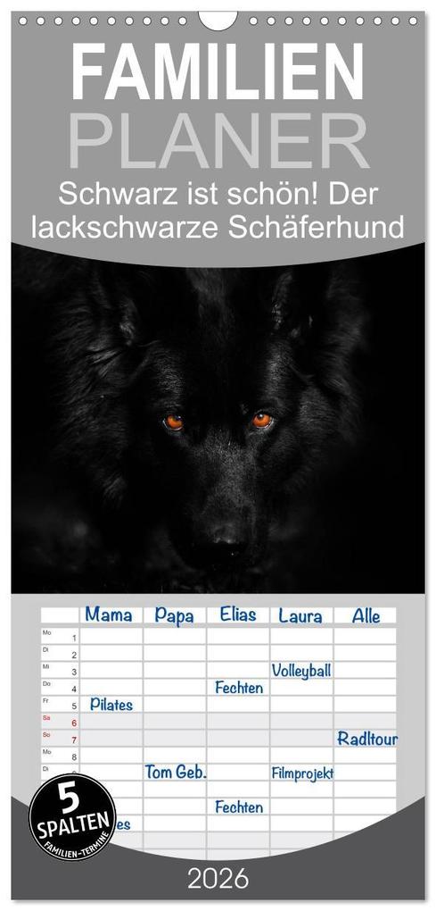 Familienplaner 2026 - Schwarz ist schön! Der lackschwarze altdeutsche Schäferhund mit 5 Spalten (Wandkalender 21 x 45 cm) CALVENDO