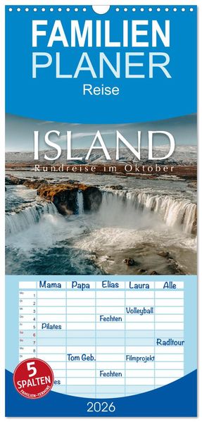 Familienplaner 2026 - Island - Rundreise im Oktober mit 5 Spalten (Wandkalender 21 x 45 cm) CALVENDO