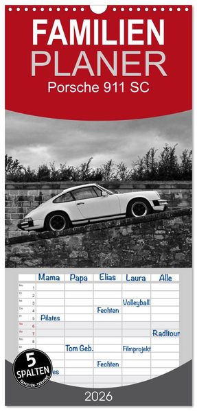 Familienplaner 2026 - Porsche 911 SC mit 5 Spalten (Wandkalender 21 x 45 cm) CALVENDO