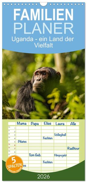 Familienplaner 2026 - Uganda - ein Land der Vielfalt mit 5 Spalten (Wandkalender 21 x 45 cm) CALVENDO