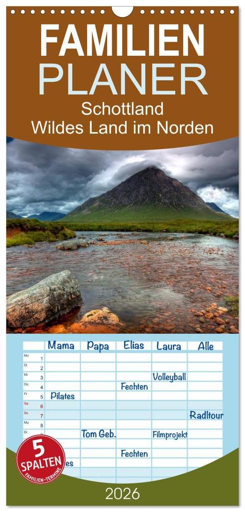 Familienplaner 2026 - Schottland - Wildes Land im Norden mit 5 Spalten (Wandkalender 21 x 45 cm) CALVENDO