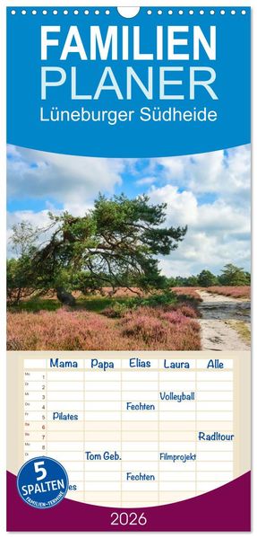 Familienplaner 2026 - Lüneburger Südheide mit 5 Spalten (Wandkalender 21 x 45 cm) CALVENDO