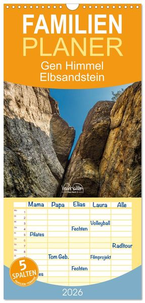 Familienplaner 2026 - Gen Himmel - Elbsandstein mit 5 Spalten (Wandkalender 21 x 45 cm) CALVENDO