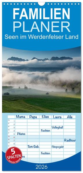 Familienplaner 2026 - Seen im Werdenfelser Land mit 5 Spalten (Wandkalender 21 x 45 cm) CALVENDO