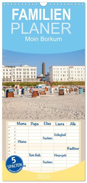 Familienplaner 2026 - Moin Borkum mit 5 Spalten (Wandkalender 21 x 45 cm) CALVENDO