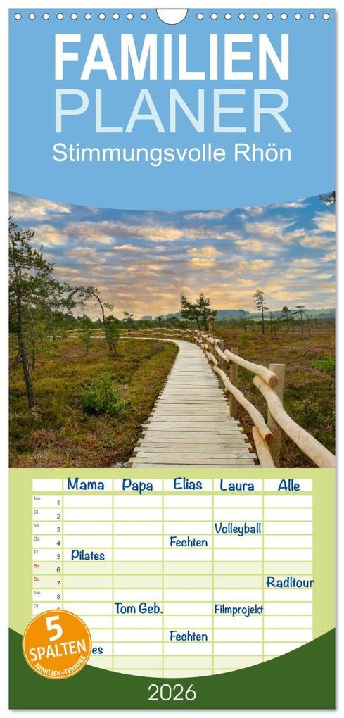 Familienplaner 2026 - Stimmungsvolle Rhön mit 5 Spalten (Wandkalender 21 x 45 cm) CALVENDO