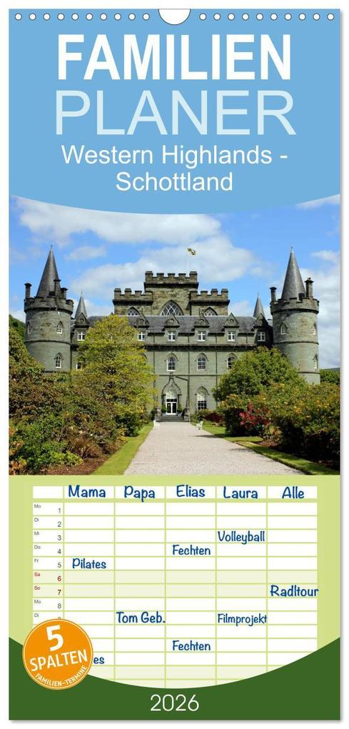 Familienplaner 2026 - Western Highlands - Schottland mit 5 Spalten (Wandkalender 21 x 45 cm) CALVENDO