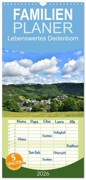 Familienplaner 2026 - Lebenswertes Dedenborn mit 5 Spalten (Wandkalender 21 x 45 cm) CALVENDO