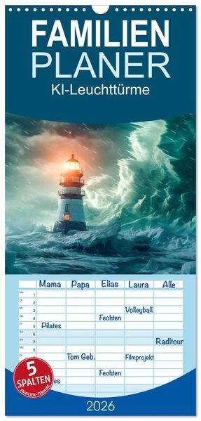 Familienplaner 2026 - KI-Leuchttürme mit 5 Spalten (Wandkalender 21 x 45 cm) CALVENDO