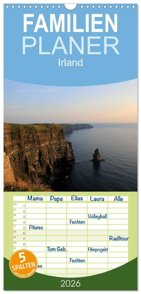 Familienplaner 2026 - Irland mit 5 Spalten (Wandkalender 21 x 45 cm) CALVENDO